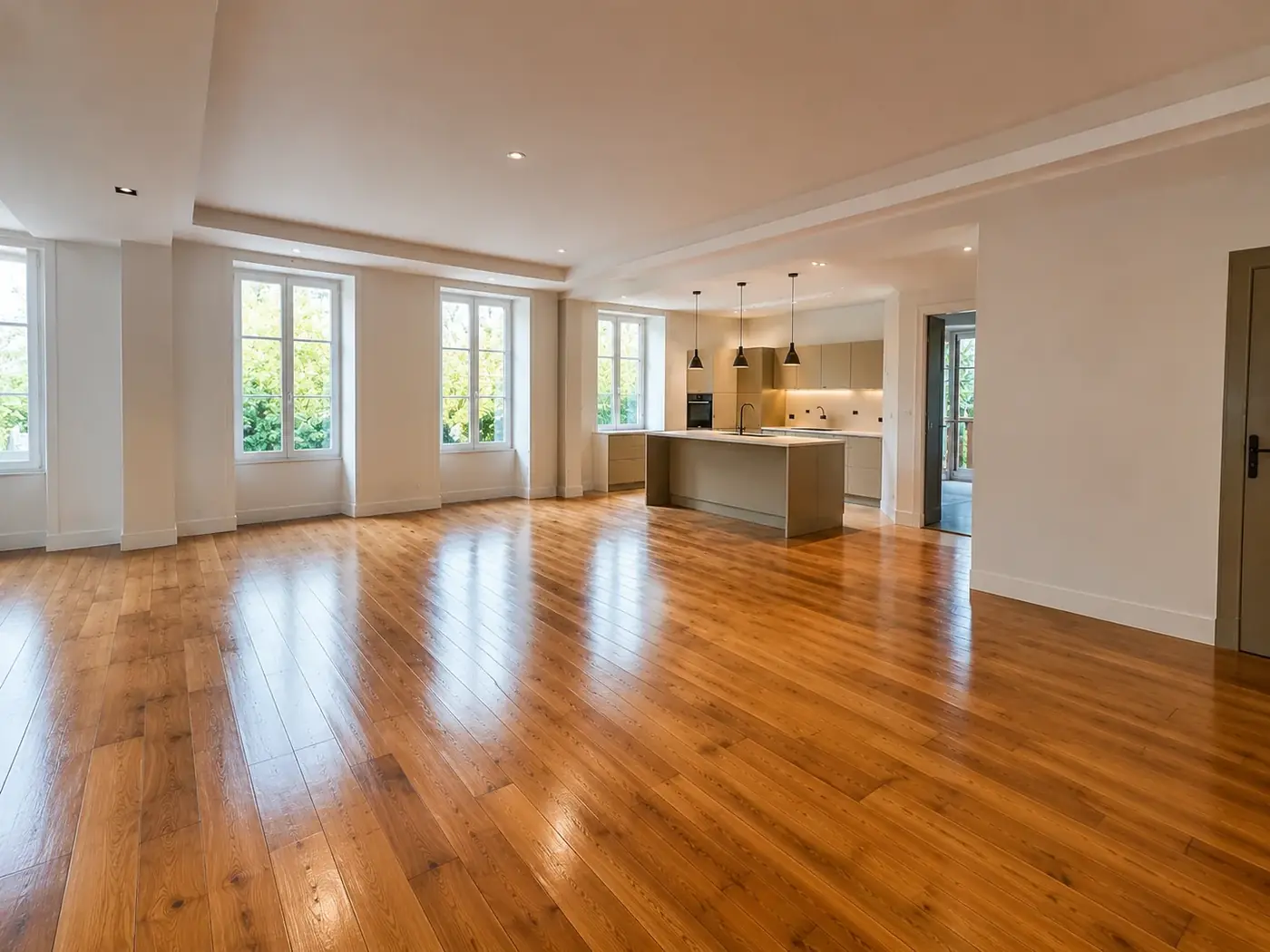 Appartement entièrement rénové par PRBTP avec parquet, peinture, éclairage et cuisine ouverte